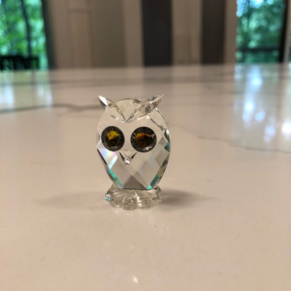 Swarovski Crystal Miniature Owl Figurine with Amber Eyes